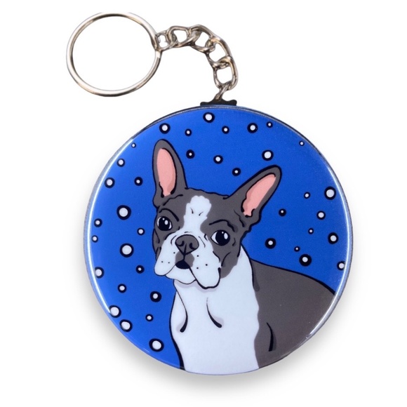 Boston Terrier Dog Snow Keychain, Handmade Holiday Dog Stocking Stuffer Gift - Picture 1 of 3
